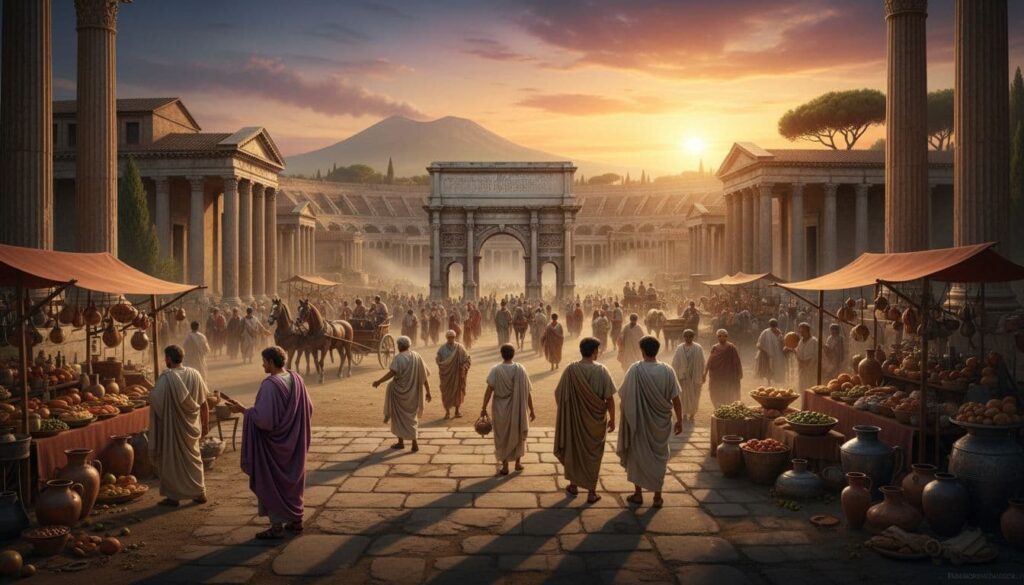 A visual journey rewinding through time, passing the first Muslim markets and early Christianity, all the way back to the era of the Roman Empire.